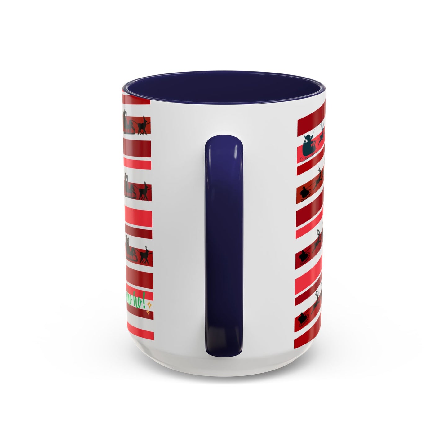Ho Ho Ho Christmas Mug 15oz Festive Coffee Cup with Santa Sleigh and Reindeer Stripes