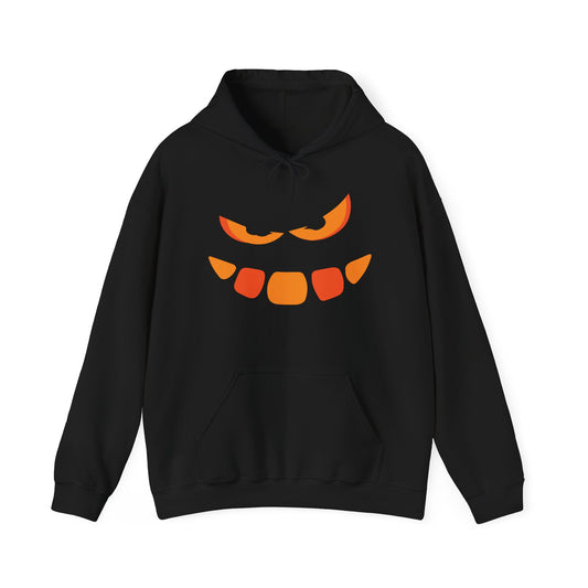 Snaggle Spooky Pumpkin Hoodie, Gildan 18500 Unisex Halloween Sweatshirt, Creepy Snaggle-Tooth Jack-O-Lantern Pullover