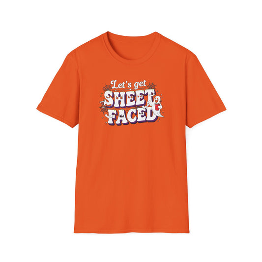 Funny Ghost Sheet Faced Unisex T-Shirt, Cute Halloween Graphic Tee, Humorous Gift, fun conversation starter.