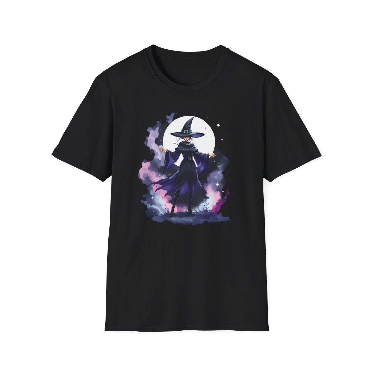 Witch Under Moon T-Shirt, Retro Halloween Graphic Tee,Spellcaster Design, Mystical T-Shirt | Unisex Softstyle, Witchy Apparel, Witch Lovers