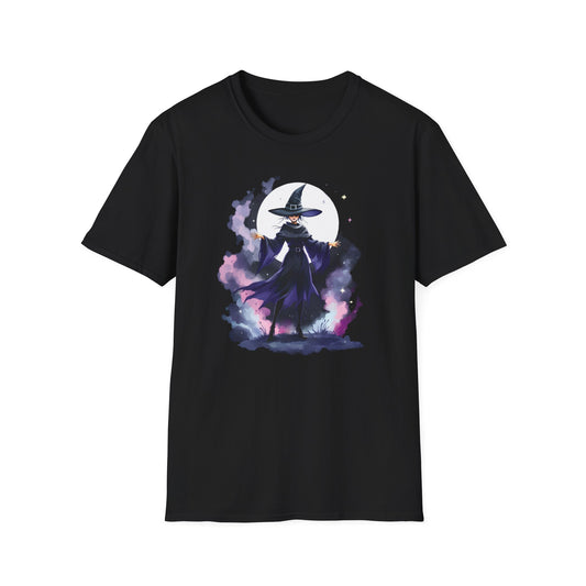 Witch Under Moon T-Shirt, Retro Halloween Graphic Tee,Spellcaster Design, Mystical T-Shirt | Unisex Softstyle, Witchy Apparel, Witch Lovers