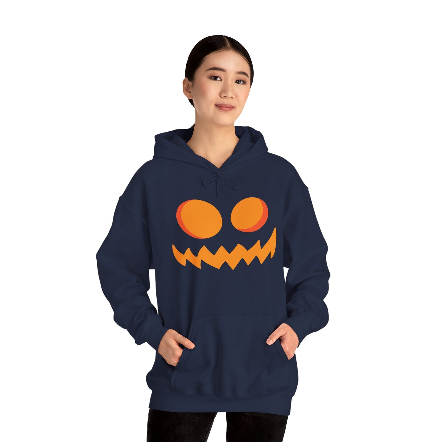Jacks Haunted Grin Pumpkin Hoodie, Gildan 18500 Unisex Halloween Sweatshirt, Spooky Jack-O-Lantern Face Costume Pullover