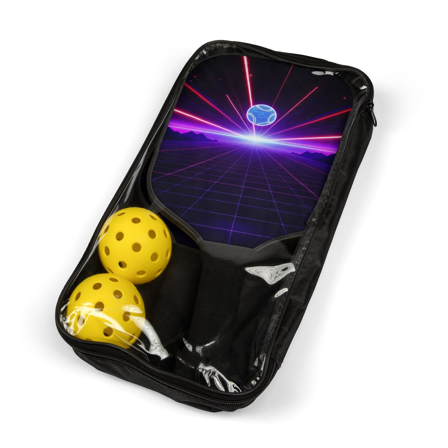 Neon Horizon Pickleball Paddle, Retro Grid Design with Cosmic Energy, 1980s Arcade Pickleball Kit