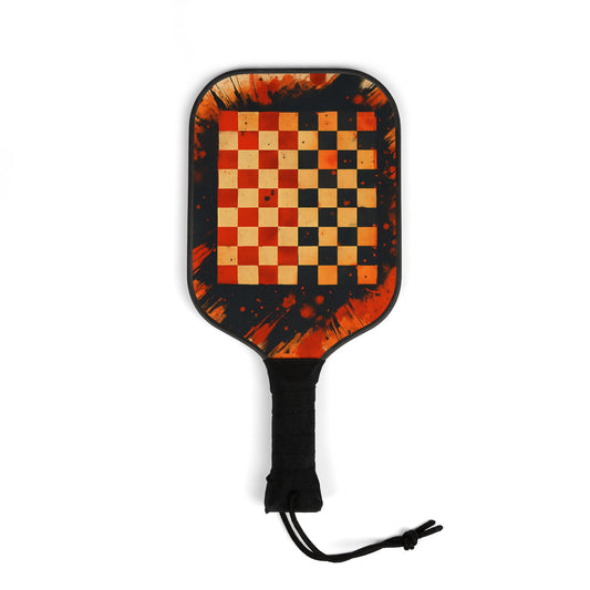Checker Clash Pickleball Paddle – Red Splatter Design with Retro Game Vibe
