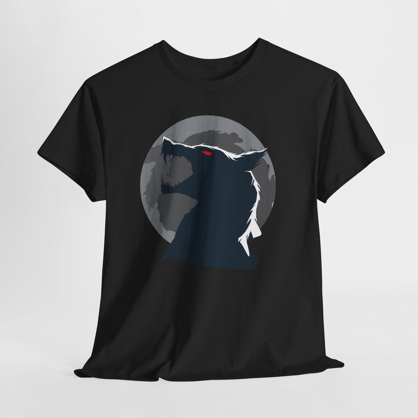 Moonlit Wolf Tee - Unisex Heavy Cotton Tee, Wolf Shirt, Gift for Animal Lovers, Outdoor Adventure Clothing, Moon-themed Apparel