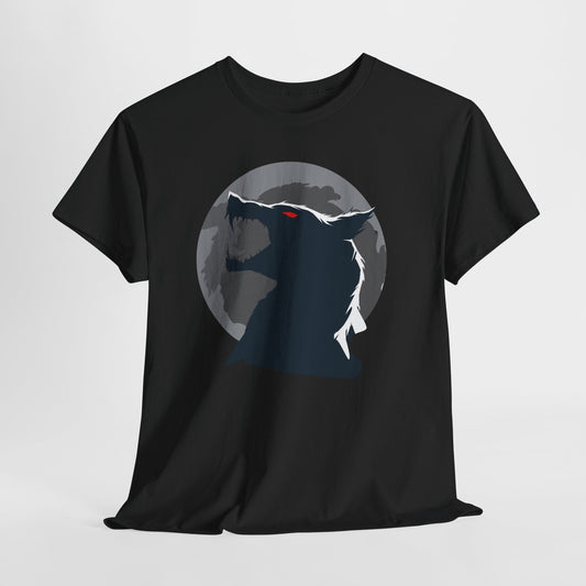 Moonlit Wolf Tee - Unisex Heavy Cotton Tee, Wolf Shirt, Gift for Animal Lovers, Outdoor Adventure Clothing, Moon-themed Apparel