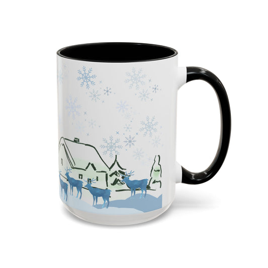 North Pole Christmas Mug 15oz Funny Holiday Coffee Cup with Snowman and Reindeer