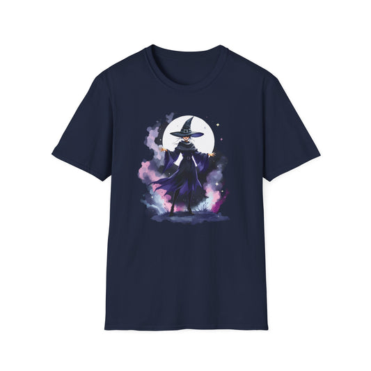 Witch Under Moon T-Shirt, Retro Halloween Graphic Tee,Spellcaster Design, Mystical T-Shirt | Unisex Softstyle, Witchy Apparel, Witch Lovers