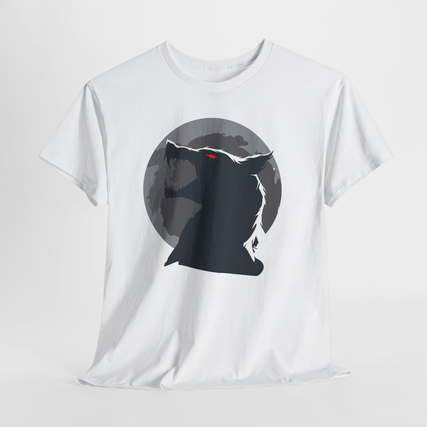 Moonlit Wolf Tee - Unisex Heavy Cotton Tee, Wolf Shirt, Gift for Animal Lovers, Outdoor Adventure Clothing, Moon-themed Apparel