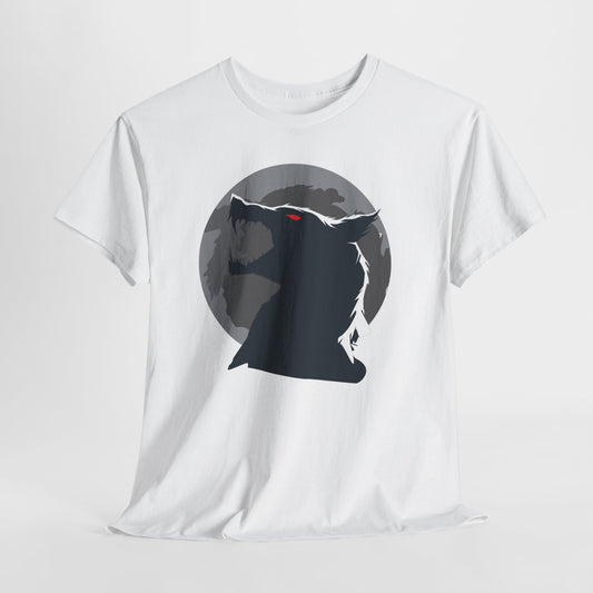Moonlit Wolf Tee - Unisex Heavy Cotton Tee, Wolf Shirt, Gift for Animal Lovers, Outdoor Adventure Clothing, Moon-themed Apparel