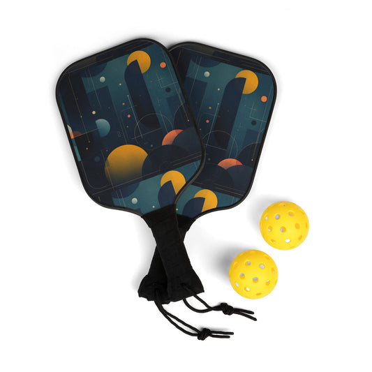 Stellar Grid Pickleball Paddle, Abstract Space Design with Neon Geometry