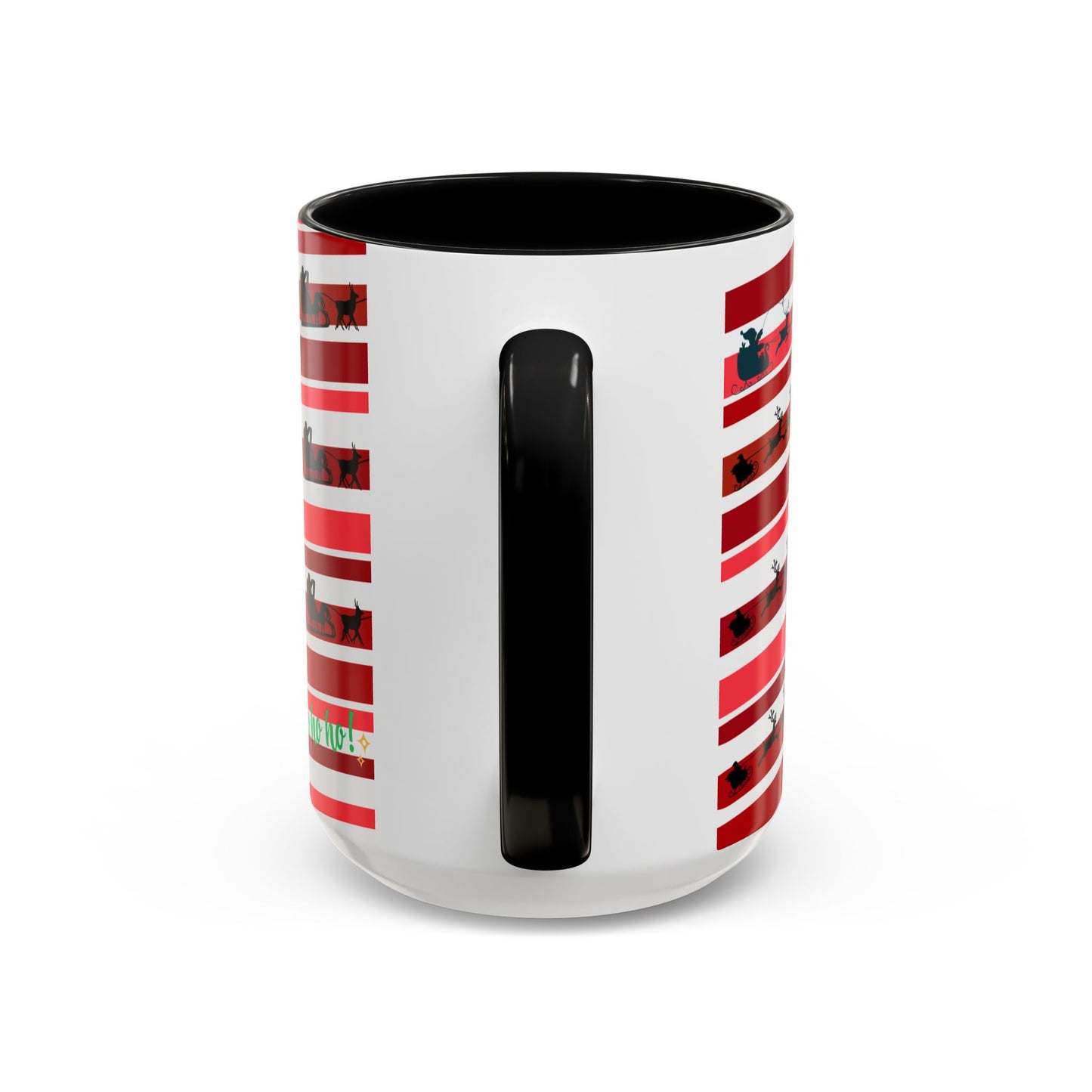 Ho Ho Ho Christmas Mug 15oz Festive Coffee Cup with Santa Sleigh and Reindeer Stripes