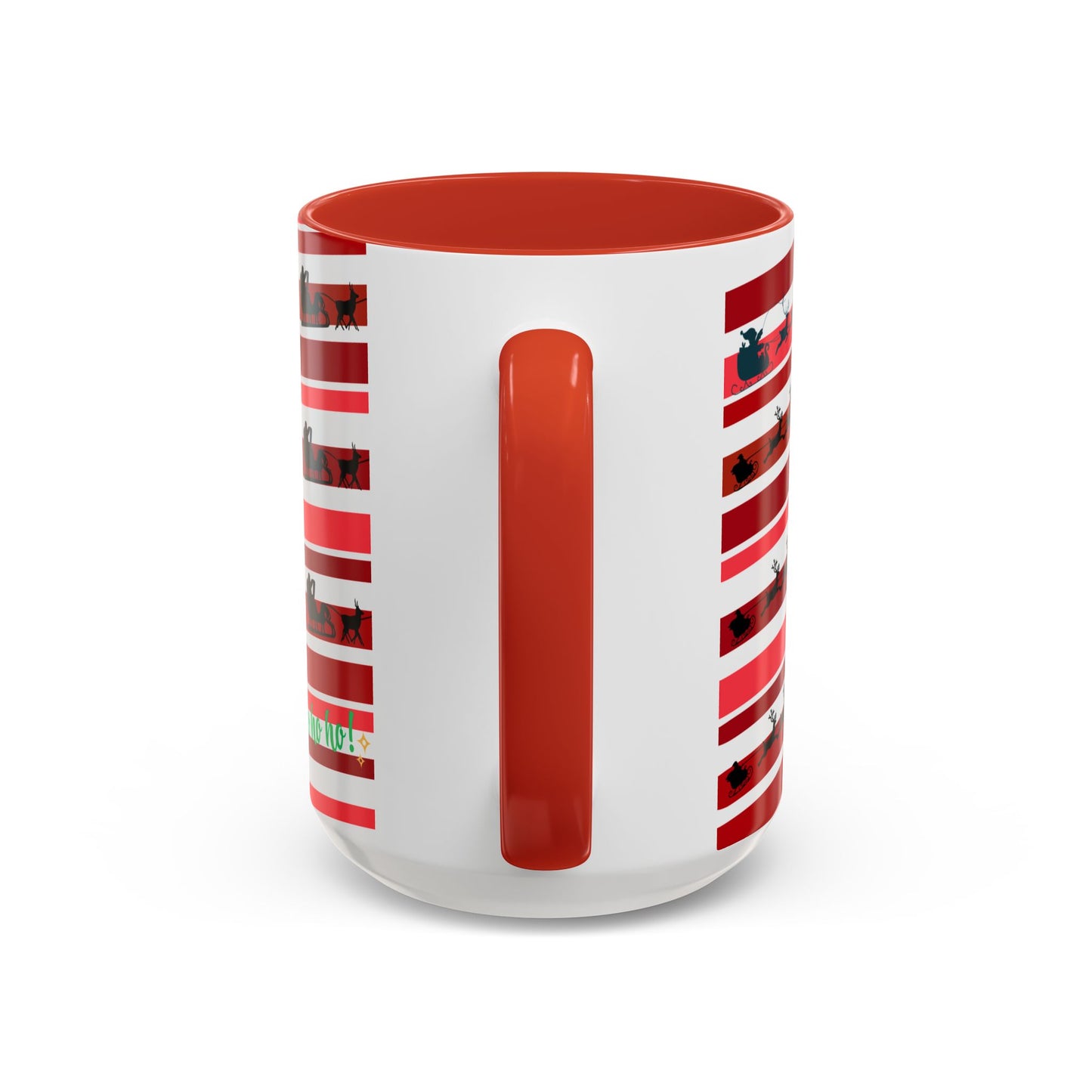 Ho Ho Ho Christmas Mug 15oz Festive Coffee Cup with Santa Sleigh and Reindeer Stripes