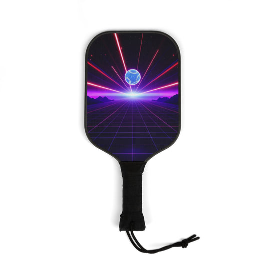 Neon Horizon Pickleball Paddle, Retro Grid Design with Cosmic Energy, 1980s Arcade Pickleball Kit