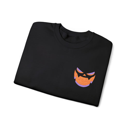 Chomp Halloween Crewneck Embroidered Pumpkin Face Sweatshirt Spooky Fall Outfit Unisex Youth Adult Gildan 18000 Autumn Costume