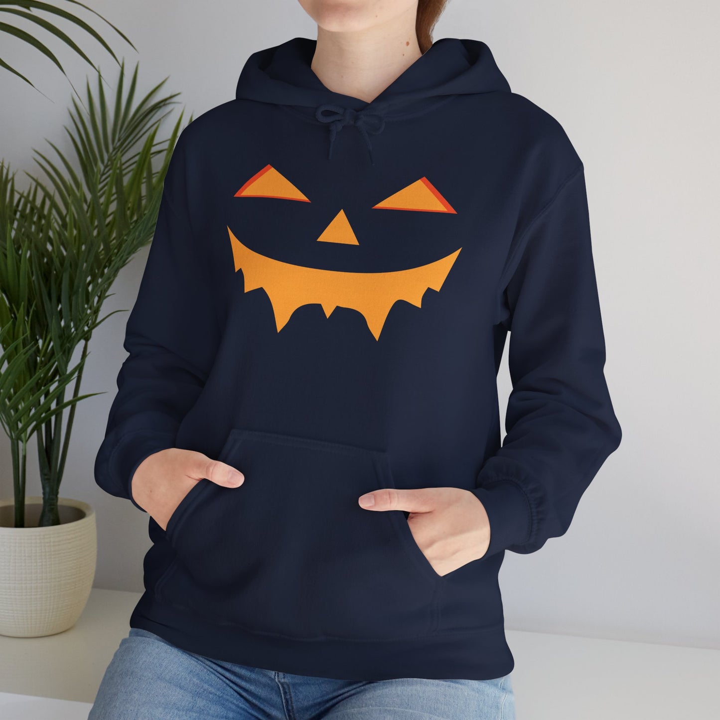 Twilight Lurker Haunted Hoodie, Gildan 18500 Unisex Halloween Sweatshirt with Creeping Shadows Pumpkin Face Pullover
