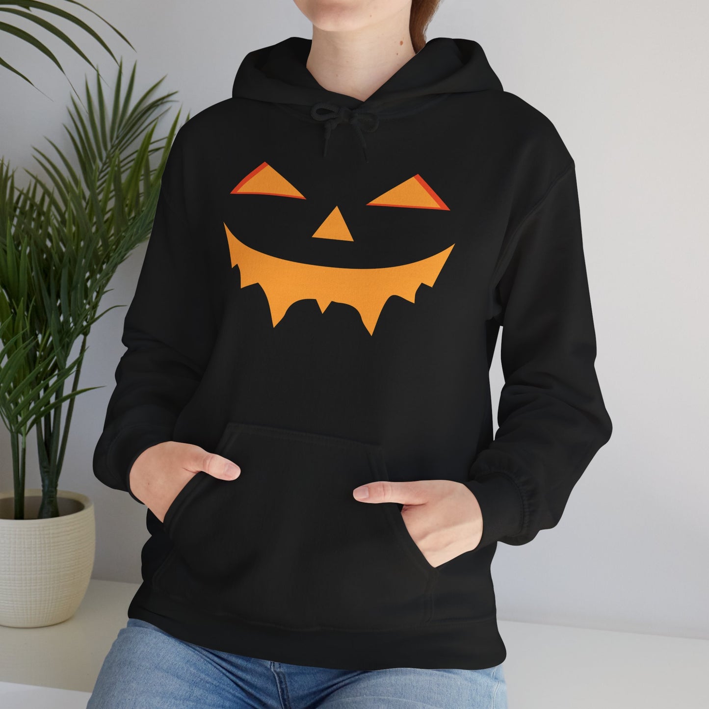 Twilight Lurker Haunted Hoodie, Gildan 18500 Unisex Halloween Sweatshirt with Creeping Shadows Pumpkin Face Pullover