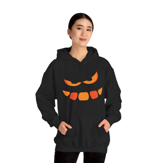 Snaggle Spooky Pumpkin Hoodie, Gildan 18500 Unisex Halloween Sweatshirt, Creepy Snaggle-Tooth Jack-O-Lantern Pullover