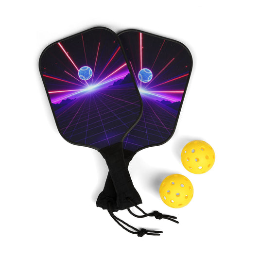 Neon Horizon Pickleball Paddle, Retro Grid Design with Cosmic Energy, 1980s Arcade Pickleball Kit