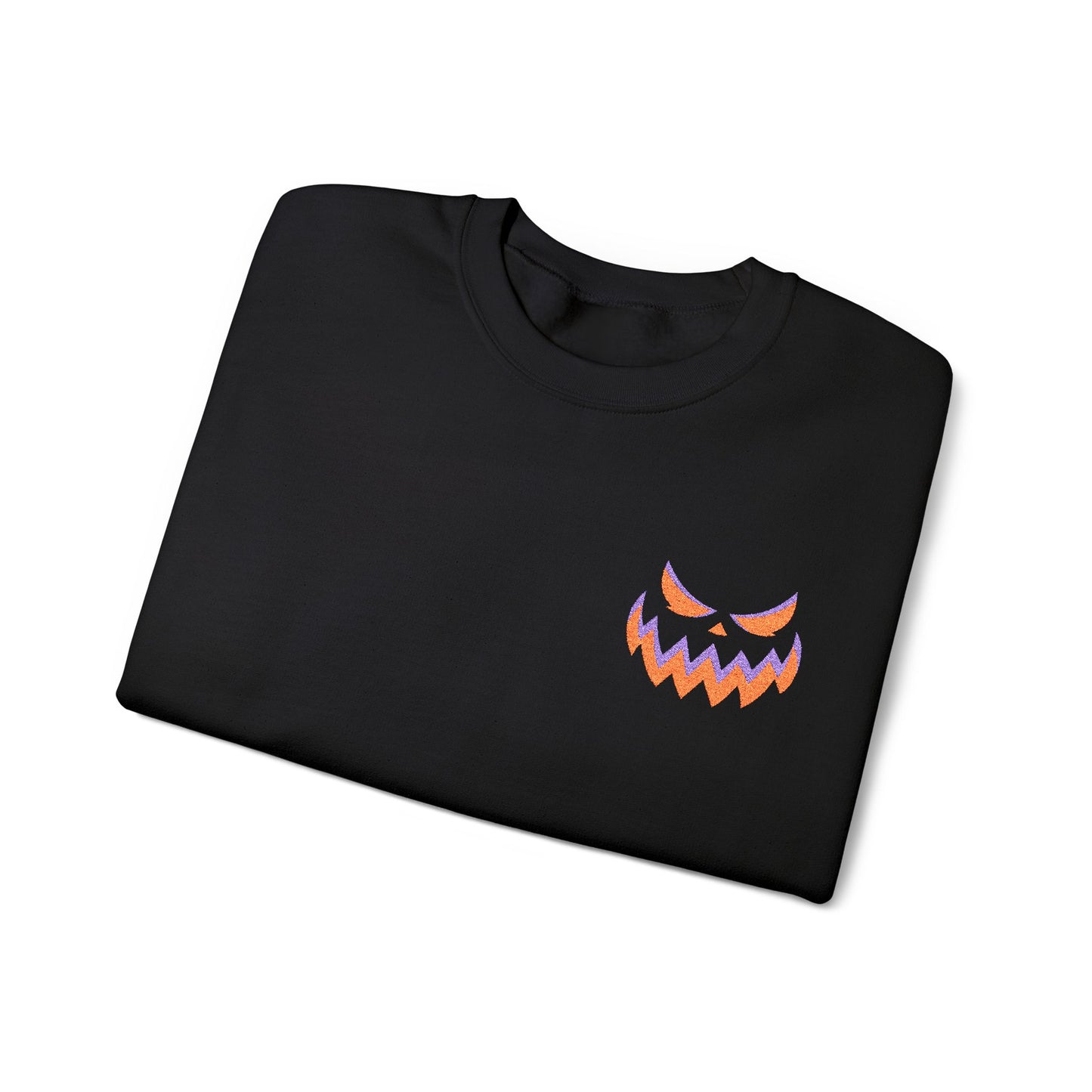 Carver Halloween Crewneck Embroidered Pumpkin Face Sweatshirt Spooky Fall Outfit Unisex Youth Adult Gildan 18000 Autumn Costume