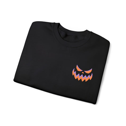 Carver Halloween Crewneck Embroidered Pumpkin Face Sweatshirt Spooky Fall Outfit Unisex Youth Adult Gildan 18000 Autumn Costume