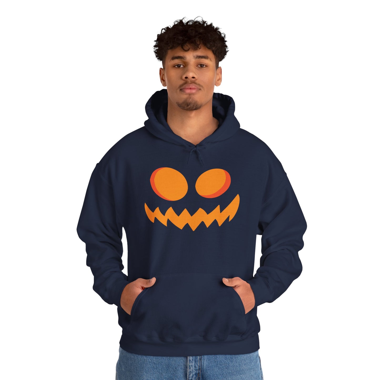 Jacks Haunted Grin Pumpkin Hoodie, Gildan 18500 Unisex Halloween Sweatshirt, Spooky Jack-O-Lantern Face Costume Pullover
