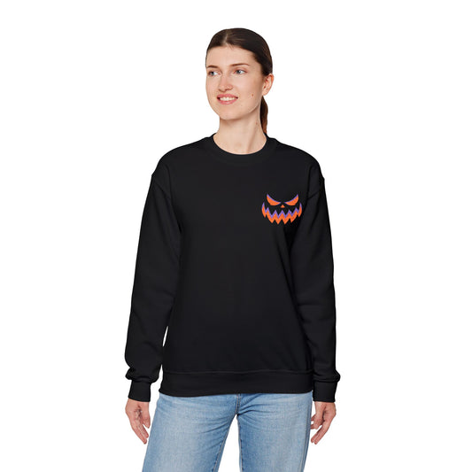 Carver Halloween Crewneck Embroidered Pumpkin Face Sweatshirt Spooky Fall Outfit Unisex Youth Adult Gildan 18000 Autumn Costume