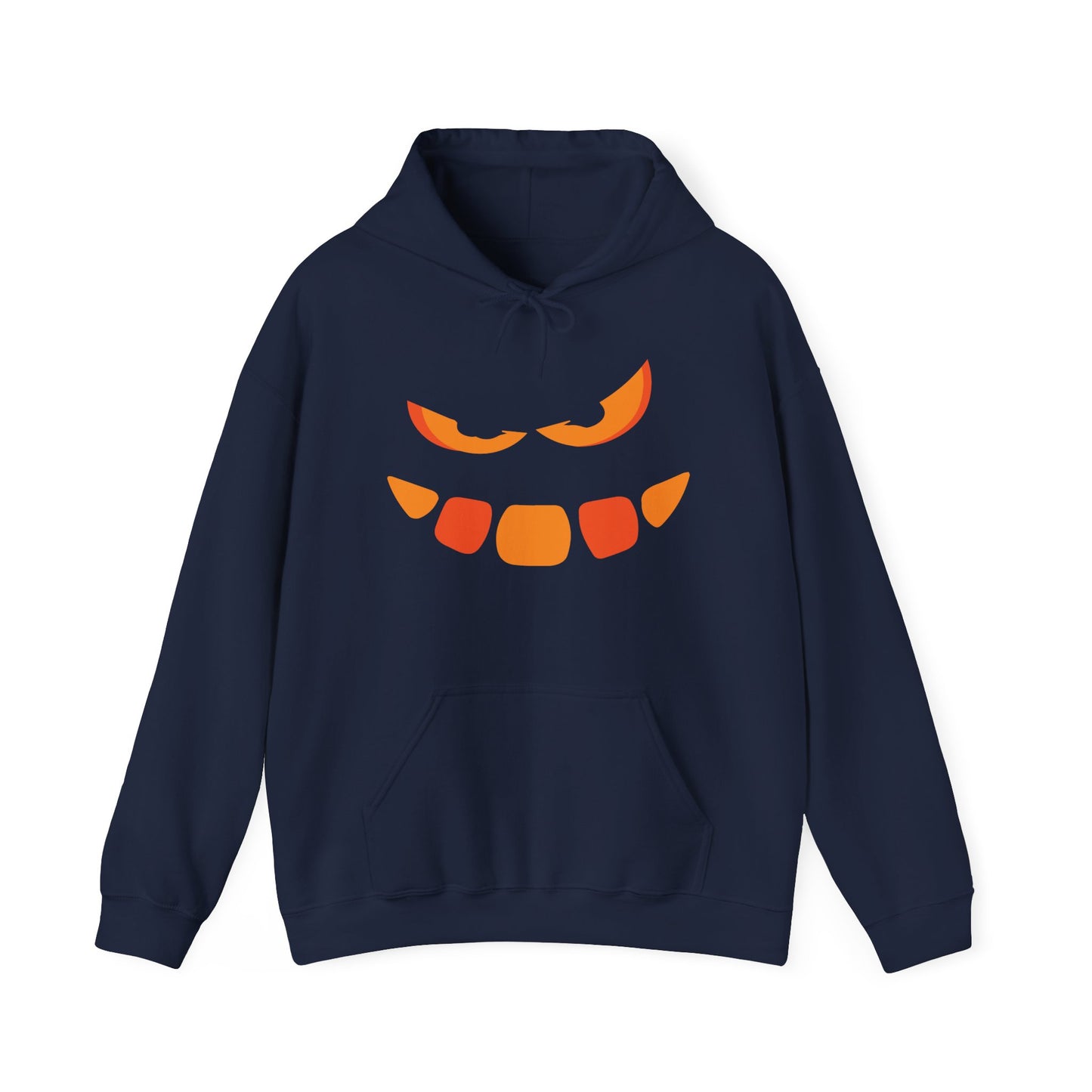 Snaggle Spooky Pumpkin Hoodie, Gildan 18500 Unisex Halloween Sweatshirt, Creepy Snaggle-Tooth Jack-O-Lantern Pullover