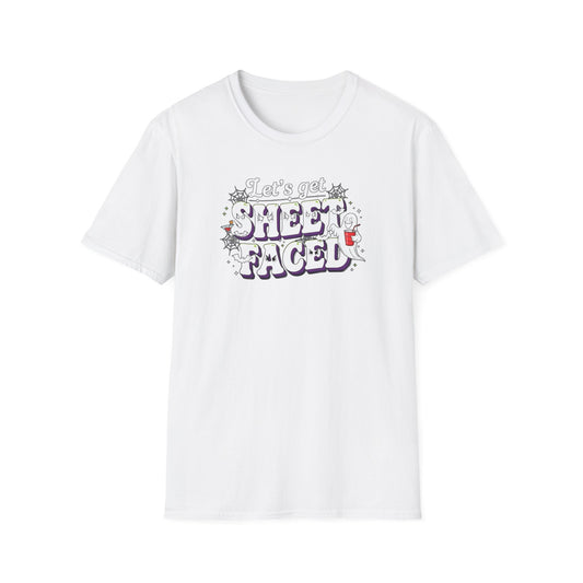 Funny Ghost Sheet Faced Unisex T-Shirt, Cute Halloween Graphic Tee, Humorous Gift, fun conversation starter.