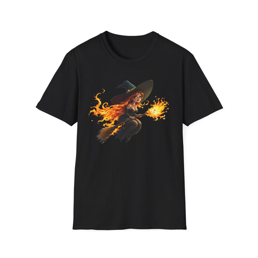 Flamecaster Witch Halloween T Shirt Womens Witchcore Shirt Spooky Season Graphic Tee Gothic Fall Shirt Pumpkin Witch Shirt Gift Unisex