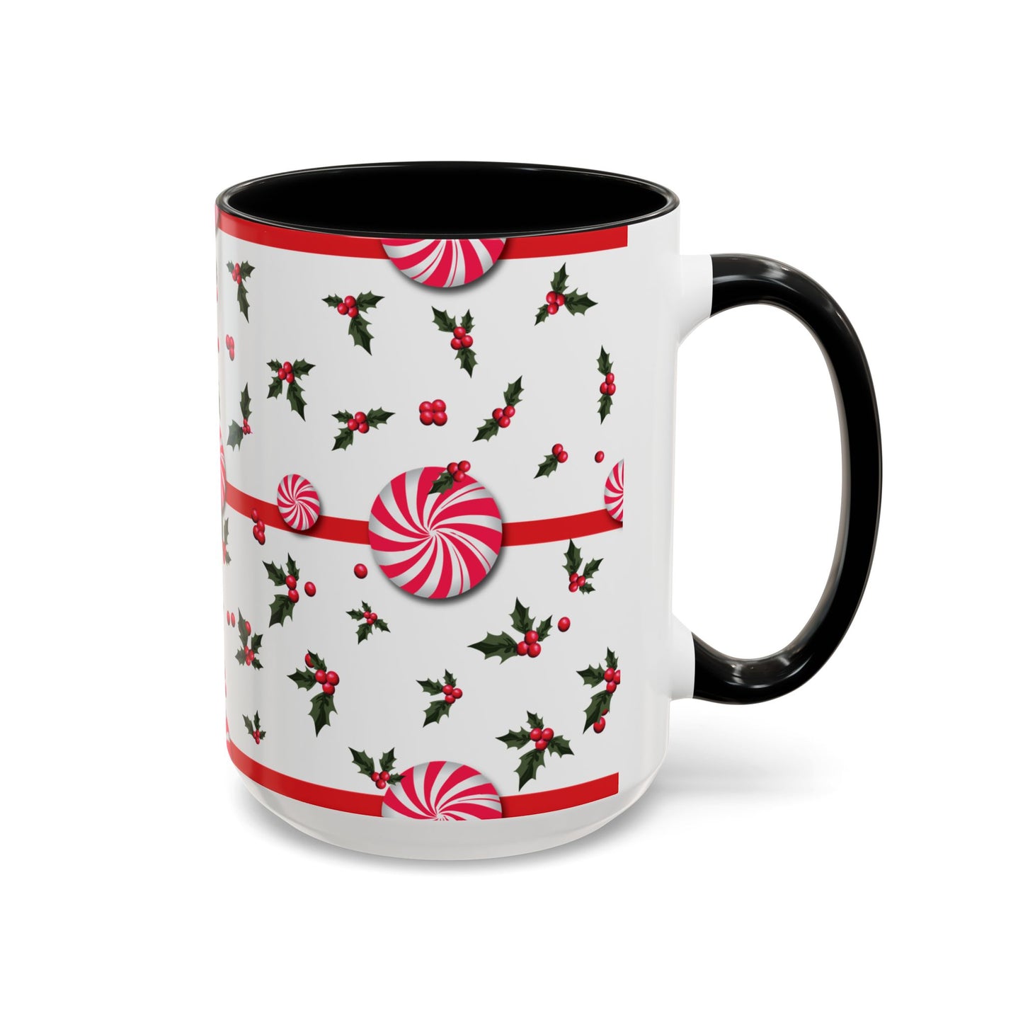 Holly Jolly Peppermint Stripe Christmas Coffee Mug, Holiday Drinkware, Christmas Gift, Hot Cocoa Cup, Winter Decor