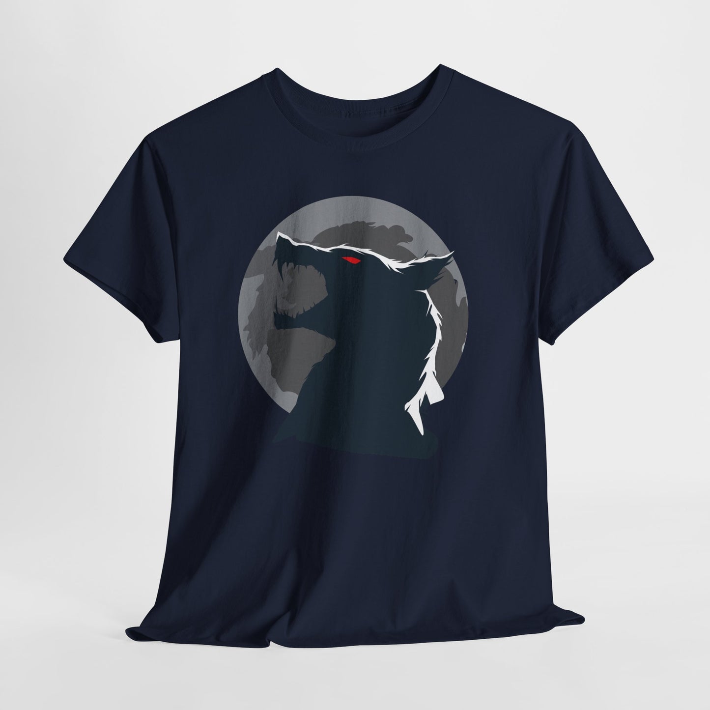 Moonlit Wolf Tee - Unisex Heavy Cotton Tee, Wolf Shirt, Gift for Animal Lovers, Outdoor Adventure Clothing, Moon-themed Apparel