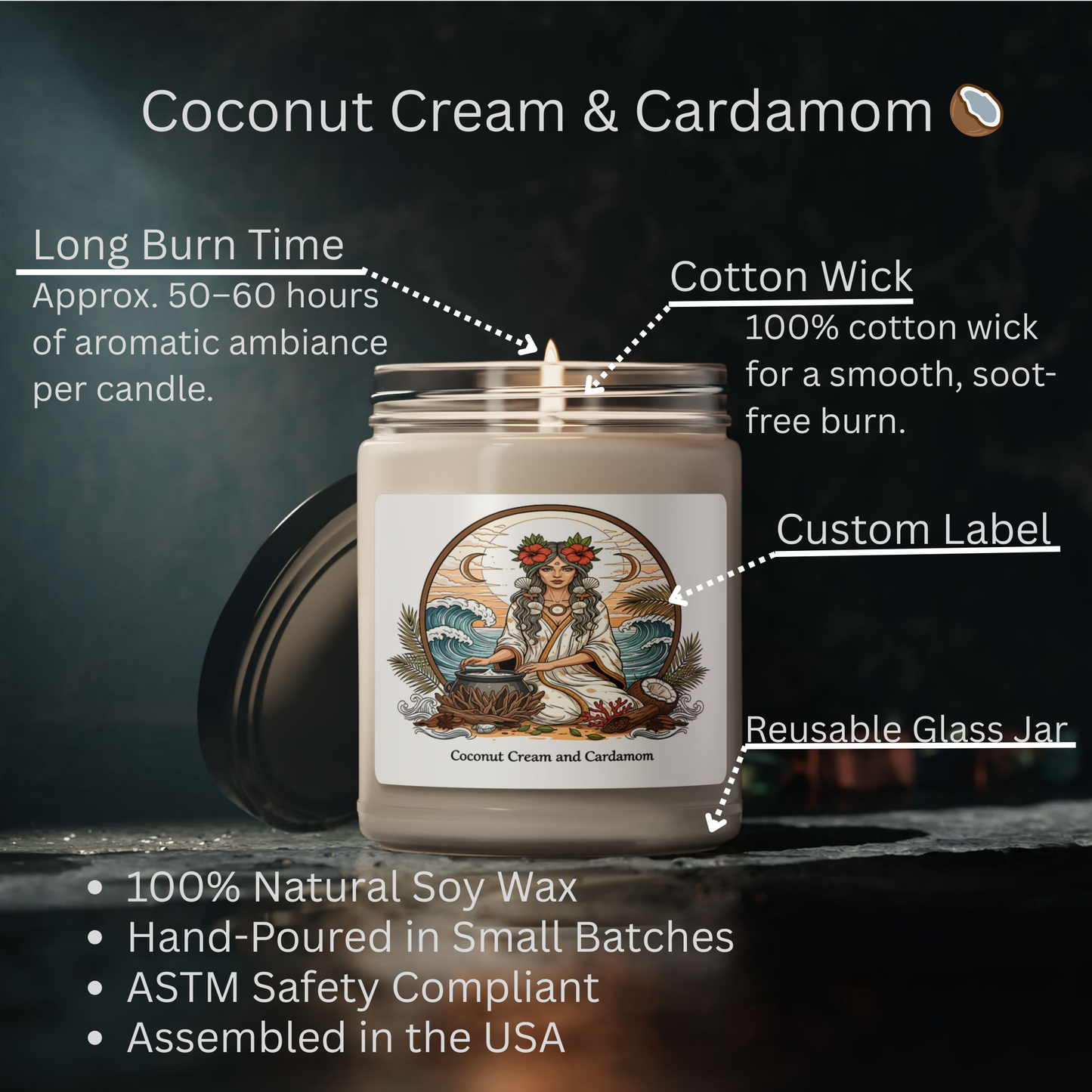 Coconut Cream & Cardamom Candle, Island Oracle Edition, Aromatic Candle