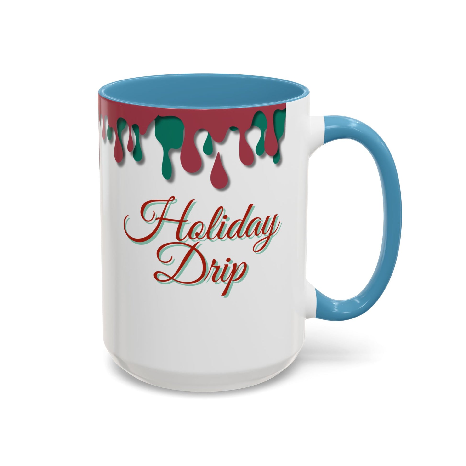 Mug with 'Holiday Drip' design on a white background