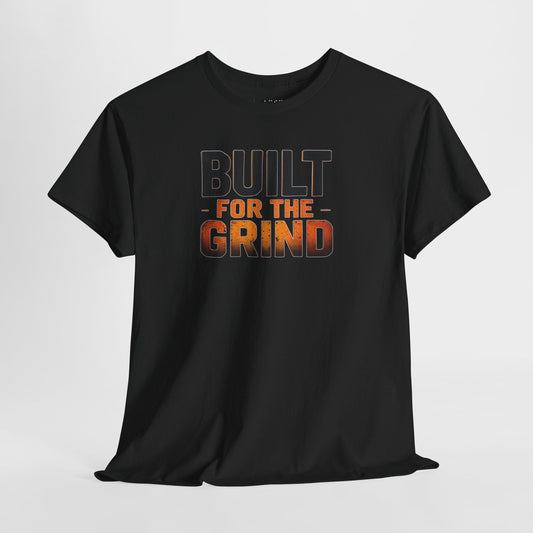Black gym shirt featuring ‘Built for the Grind’ motivational graphic design
