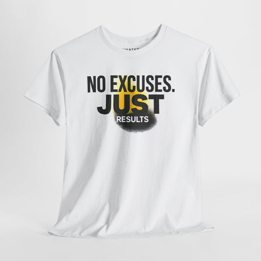 White motivational workout tee in boxing gym with punching bags
