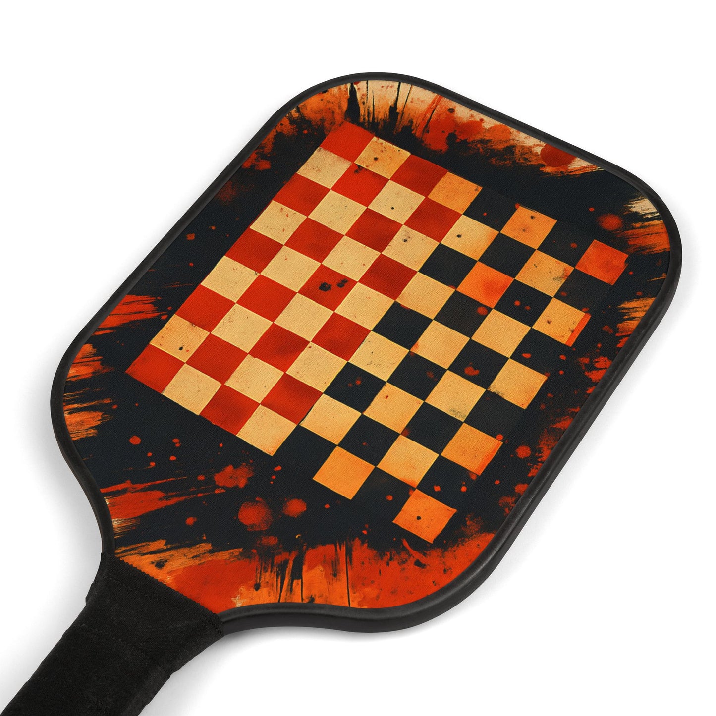 Checker Clash Pickleball Paddle – Red Splatter Design with Retro Game Vibe