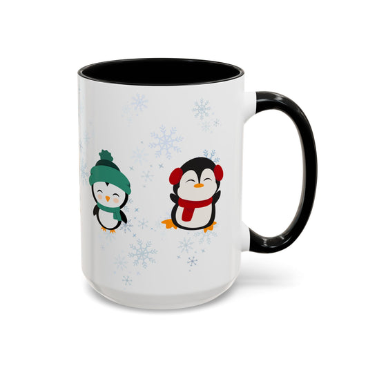 Winter Penguin Accent Coffee Mug, Cute Penguins, Holiday Gift, Cozy Beverage, Kids Mug, Winter Decor