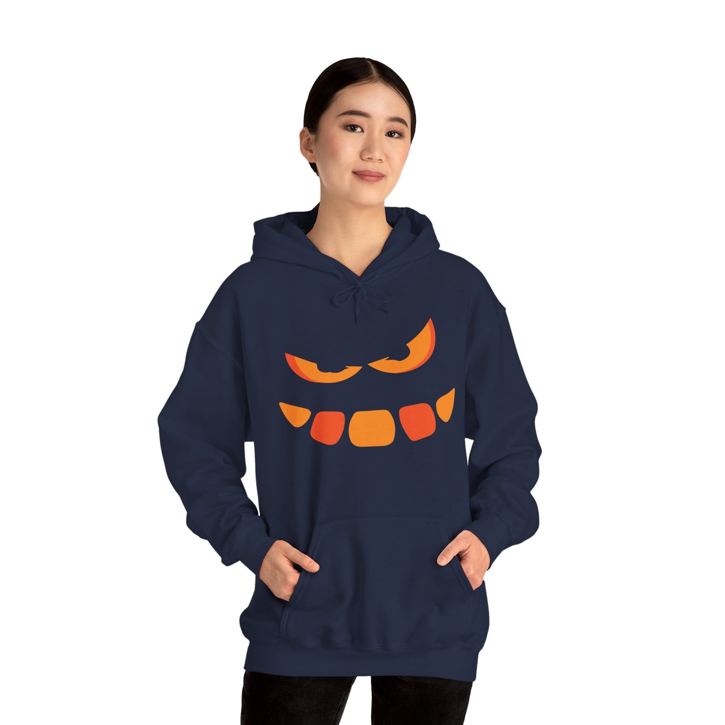 Snaggle Spooky Pumpkin Hoodie, Gildan 18500 Unisex Halloween Sweatshirt, Creepy Snaggle-Tooth Jack-O-Lantern Pullover