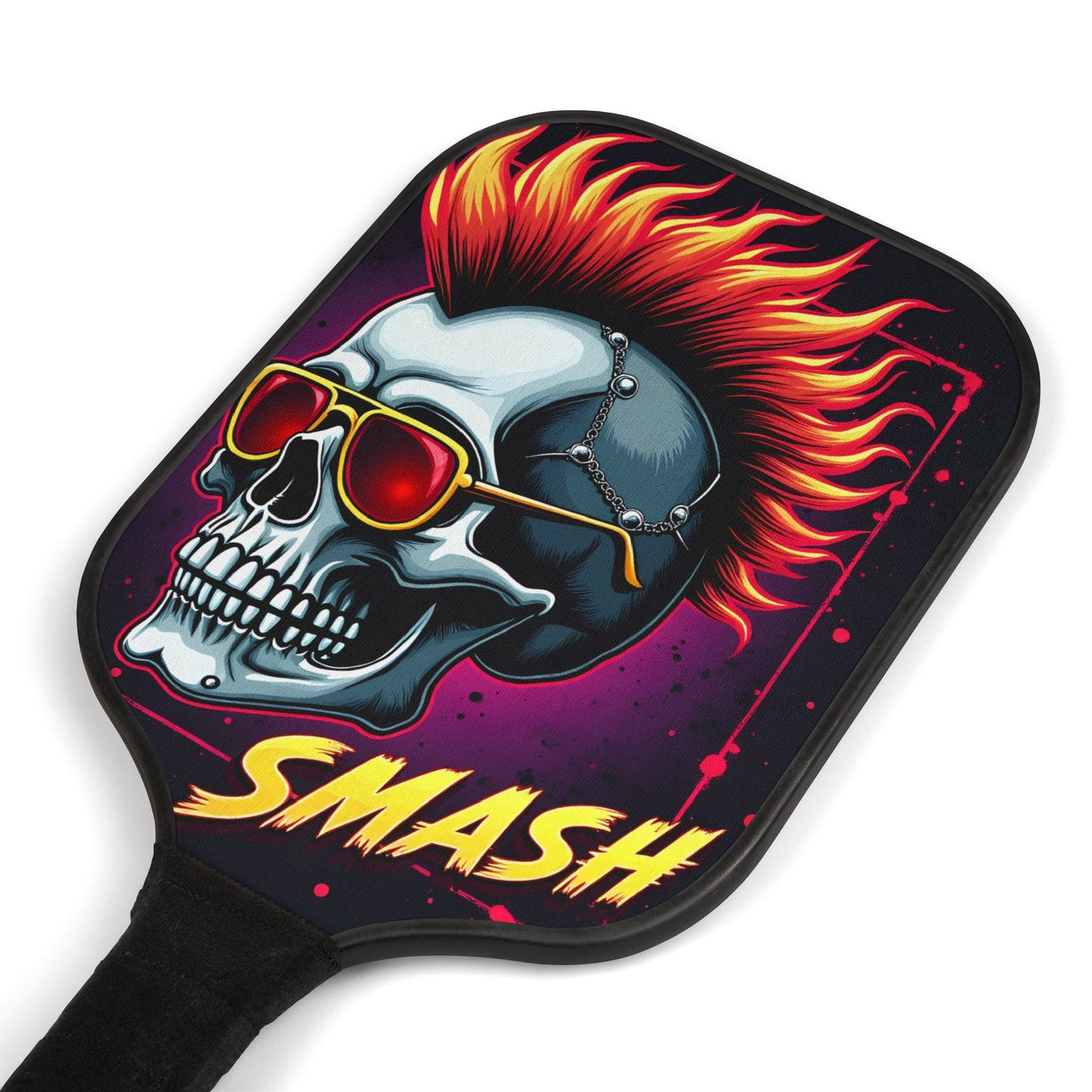 SMASH Skull Pickleball Paddle, Flaming Mohawk Design for Aggressive Play