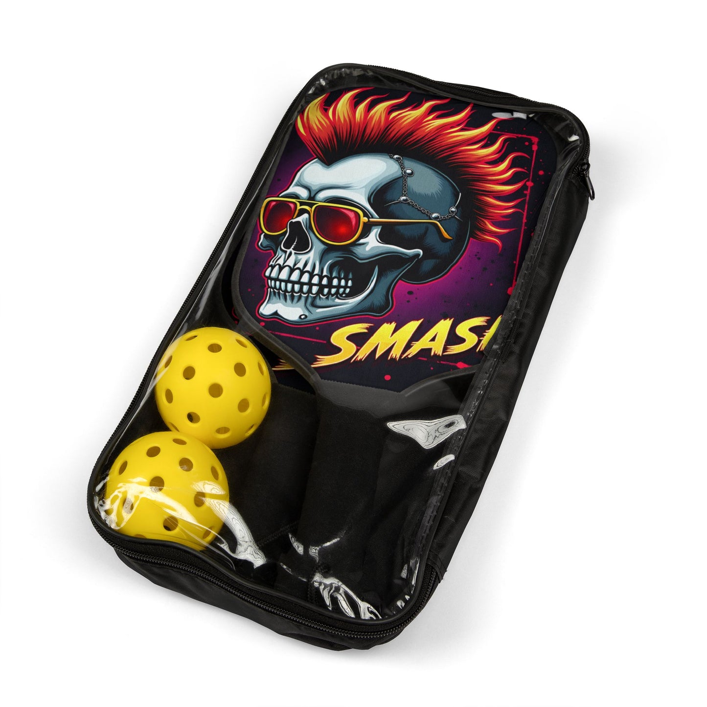 SMASH Skull Pickleball Paddle, Flaming Mohawk Design for Aggressive Play