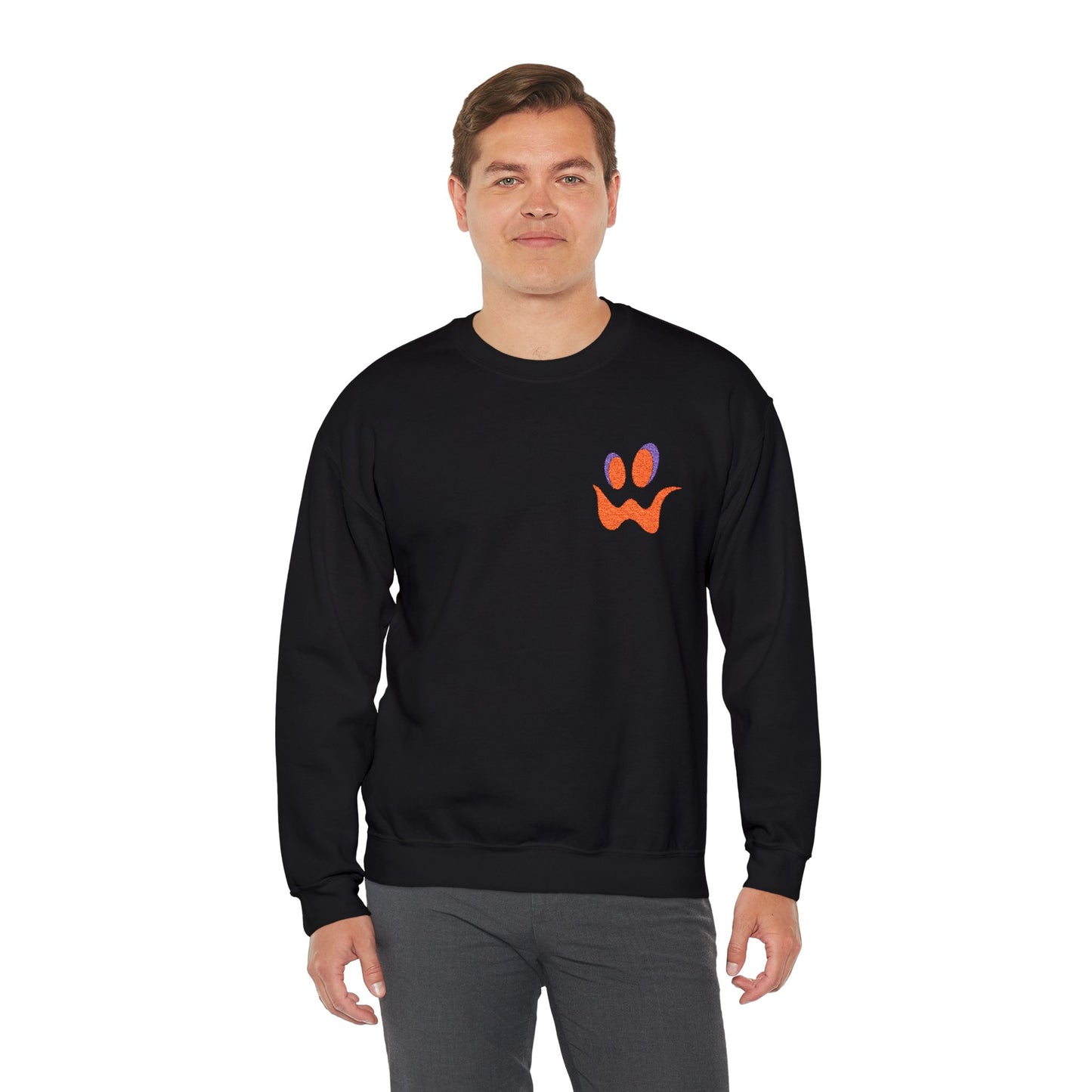 Howler Halloween Crewneck Embroidered Pumpkin Face Sweatshirt Spooky Fall Outfit Unisex Youth Adult Gildan 18000 Autumn Costume