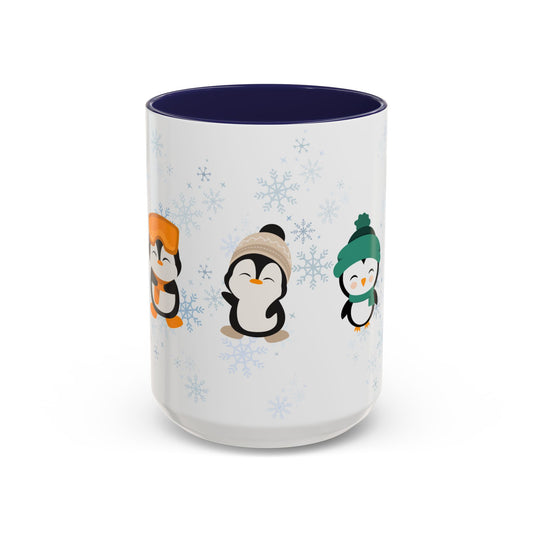 Winter Penguin Accent Coffee Mug, Cute Penguins, Holiday Gift, Cozy Beverage, Kids Mug, Winter Decor