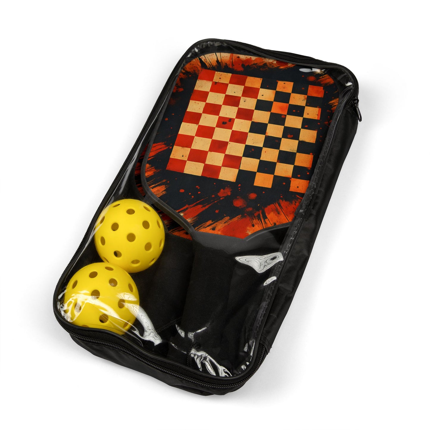 Checker Clash Pickleball Paddle – Red Splatter Design with Retro Game Vibe