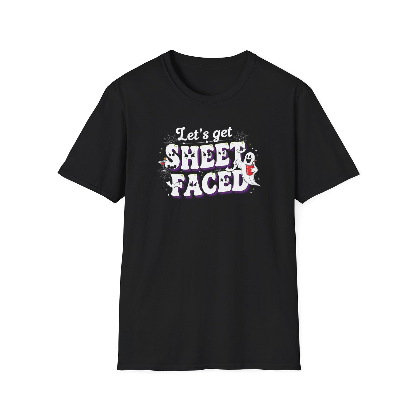 Funny Ghost Sheet Faced Unisex T-Shirt, Cute Halloween Graphic Tee, Humorous Gift, fun conversation starter.