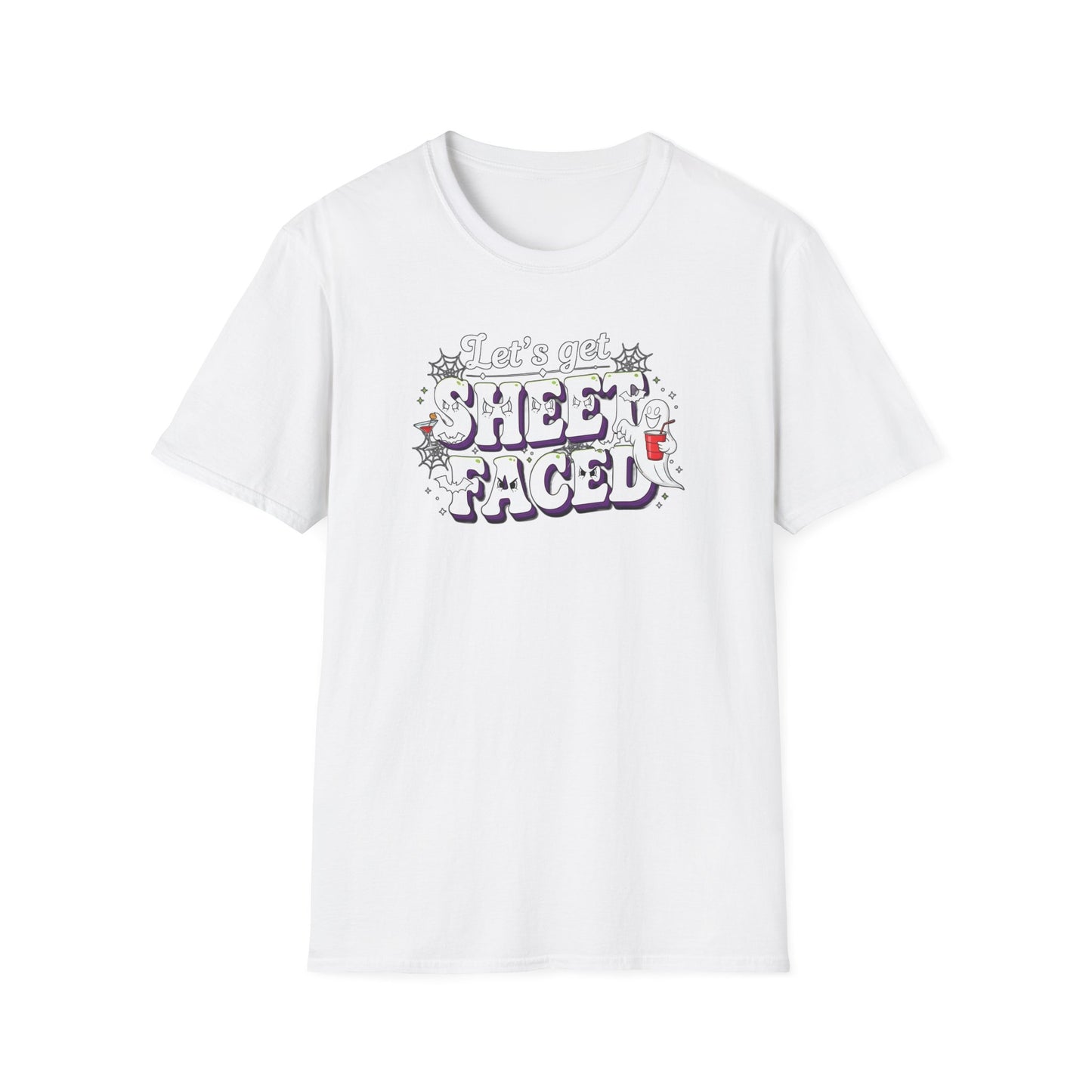 Funny Ghost Sheet Faced Unisex T-Shirt, Cute Halloween Graphic Tee, Humorous Gift, fun conversation starter.