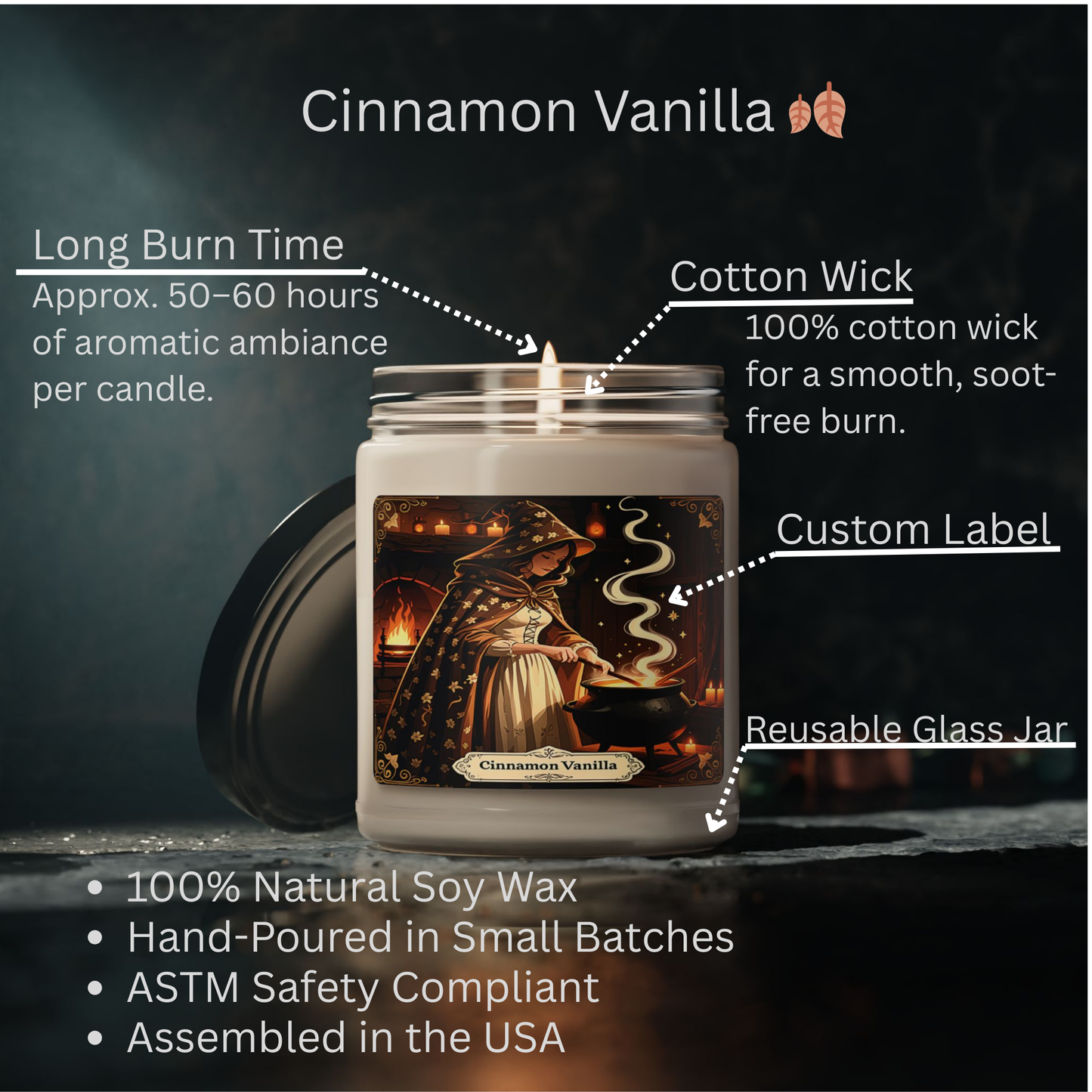 Cinnamon Vanilla Candle, Hearth Witch Edition, Aromatic Candle