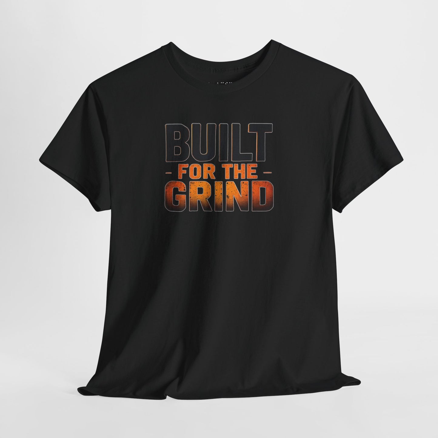Black gym shirt featuring ‘Built for the Grind’ motivational graphic design